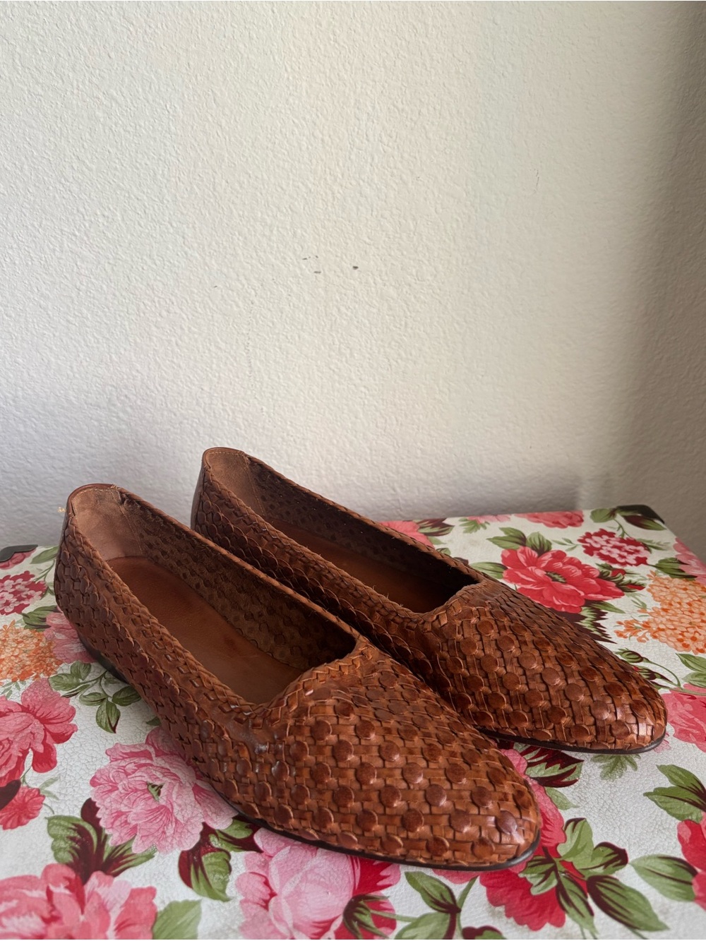 Vintage Cole Haan Brown Woven Leather Flats Made in Italy